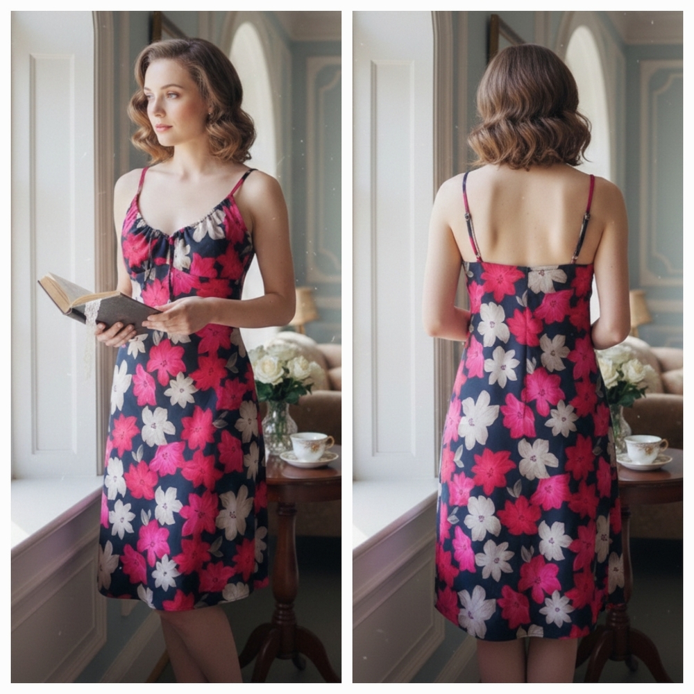 Georgia M Vintage Y2K Whimsigoth Romantic Floral Babydoll Cocktail Slip Dress